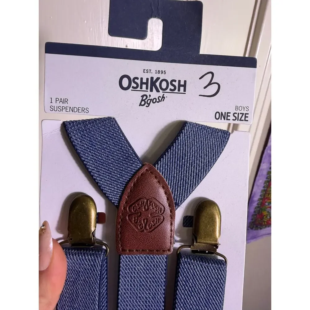 OshKosh B'gosh Boys Suspenders One Size Blue Denim Look Brown NWT Adjustable